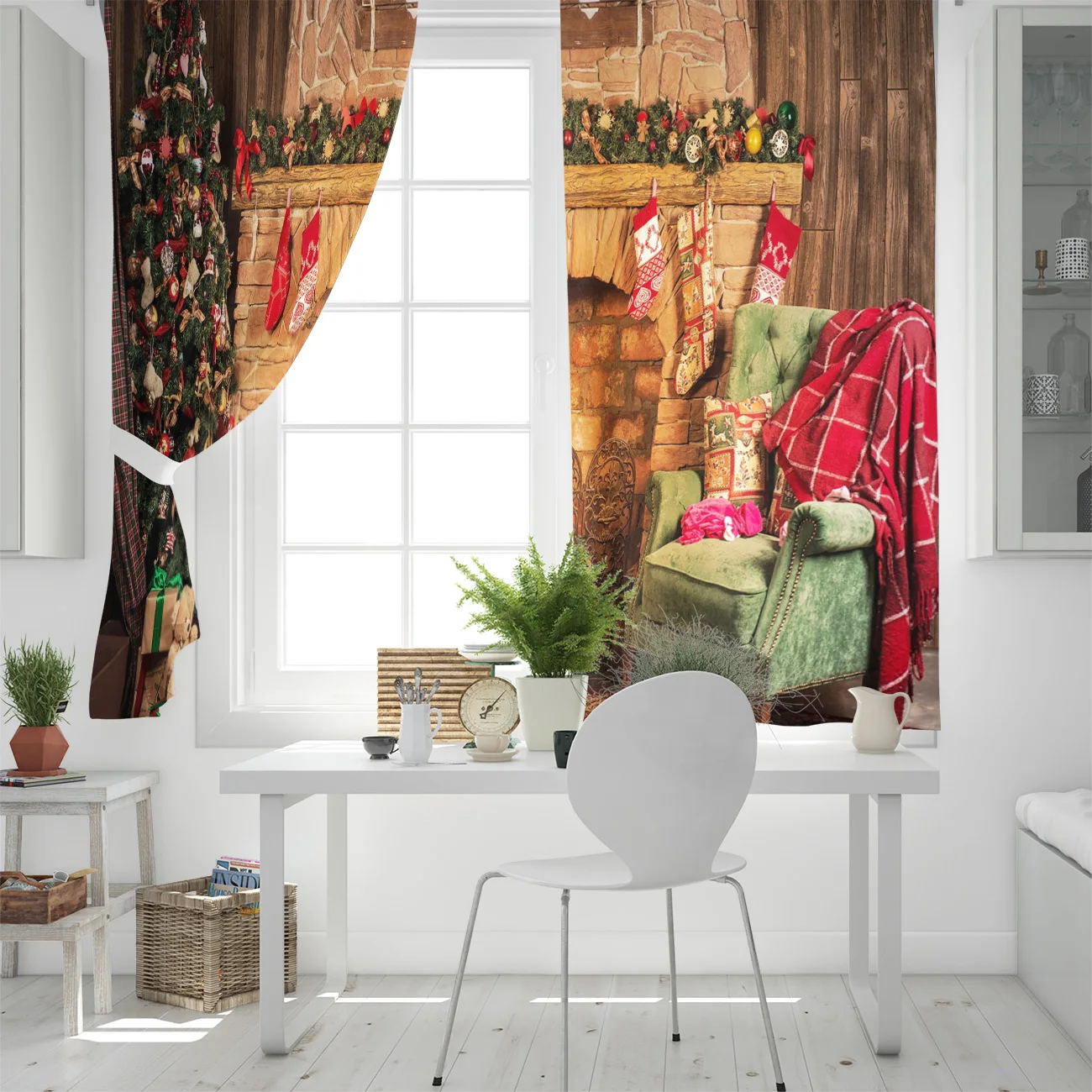 Cortinas navideñas para interior, cortina de para ventana, sala de estar, exterior, decoración hogar, regalo|Cortinas| -