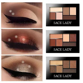 

Sace Lady Waterproof Eye Shadow Palette Eyeshadow Shimmer Kit Palette Pigment 6 Matte Eyeshadow Nude Makeup Glitter Colors X7I5
