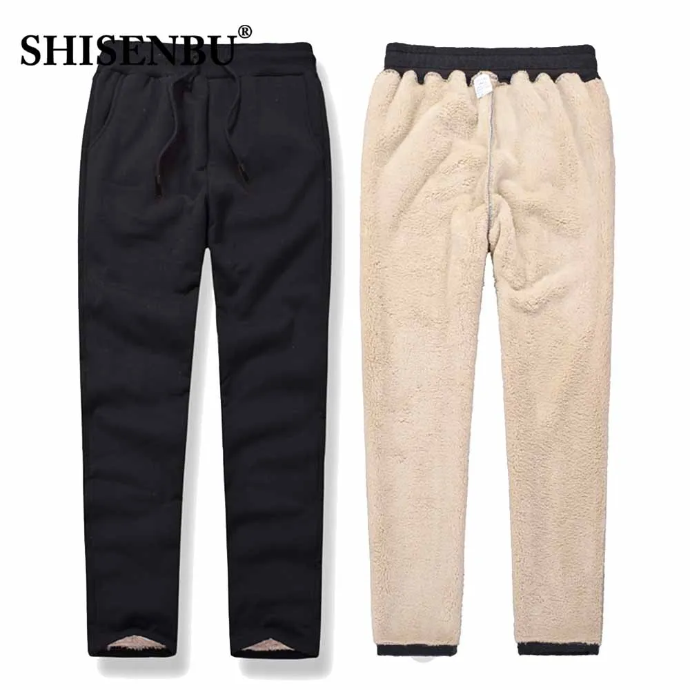 black-loose foot Брендовые мужские шерстяные штаны с эластичной резинкой на талии, уличные бархатные толстые штаны для бега, флисовые зимние теплые штаны, плотные мужские спортивные штаны - Цвет: black-loose foot