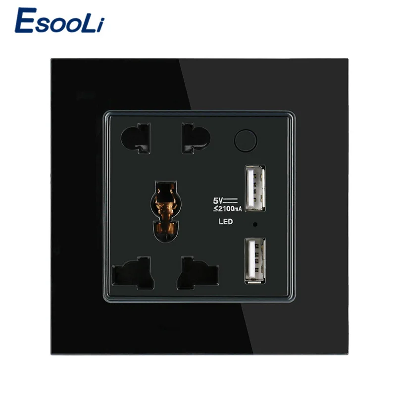 Esooli розетка 5 отверстий универсальные розеточные разъемы с двойное зарядное устройство usb порт для мобильного телефона 2.1A выход