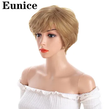 

Short Curly Ombre Synthetic Wig With Part Side Bangs Black Mixed Brown Color High Resistant Fiber Hair For Black Women Eunice