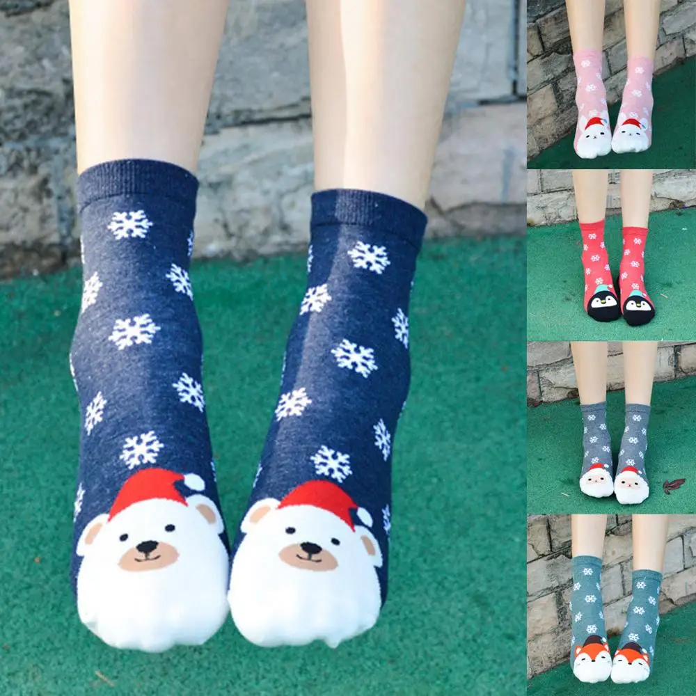 New Design fashion Christmas Santa Socks Women Cotton Short Winter Socks Cartoon Cute Animal Print Socks New Year Gifts носки#50