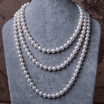 

classic 7~8 mm south sea round white pearl necklace 50inch14k