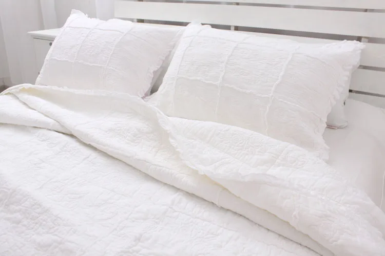 Американские вышитые белые одеяла с европейскими постельными покрытиями, хлопковое стеганое покрывало