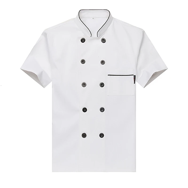 White short sleeve Печать логотипов унисекс шеф-повара Униформа еда обслуживание куртка для повара пальто сплошной человек кухня ресторан одежда для пекарни рубашка - Цвет: White short sleeve