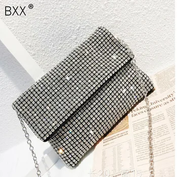 

[BXX] Chain Design PU Leather Diamonds Crossbody Bags For Women 2020 Lux Handbags and Purses Branded Shoudler Hand Bag LM220