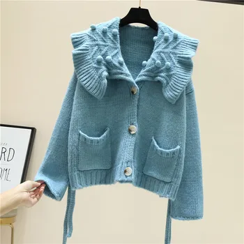 

Vintage double pockets knitted cardigan sweater single breasted sweaters