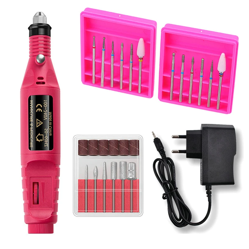 

Nail Art Machine with 6pcs Ceramic Diamond Nail Drill Bits Set Mill Cutter For Manicure Rotary Burr Pedicure Cutters for Nails