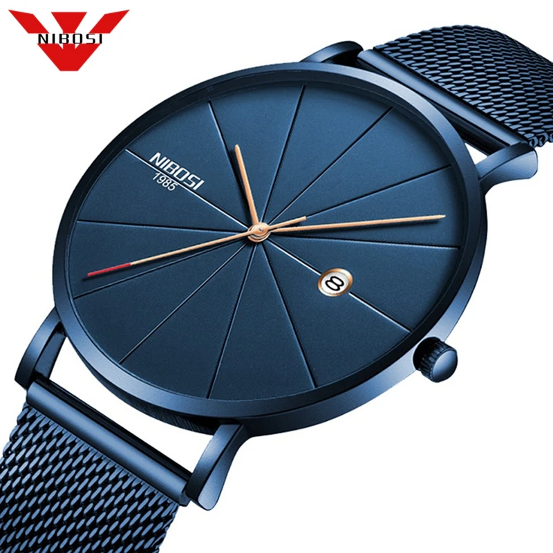 NIBOSI модные синие мужские часы Топ бренд Роскошные Кварцевые повседневные тонкие