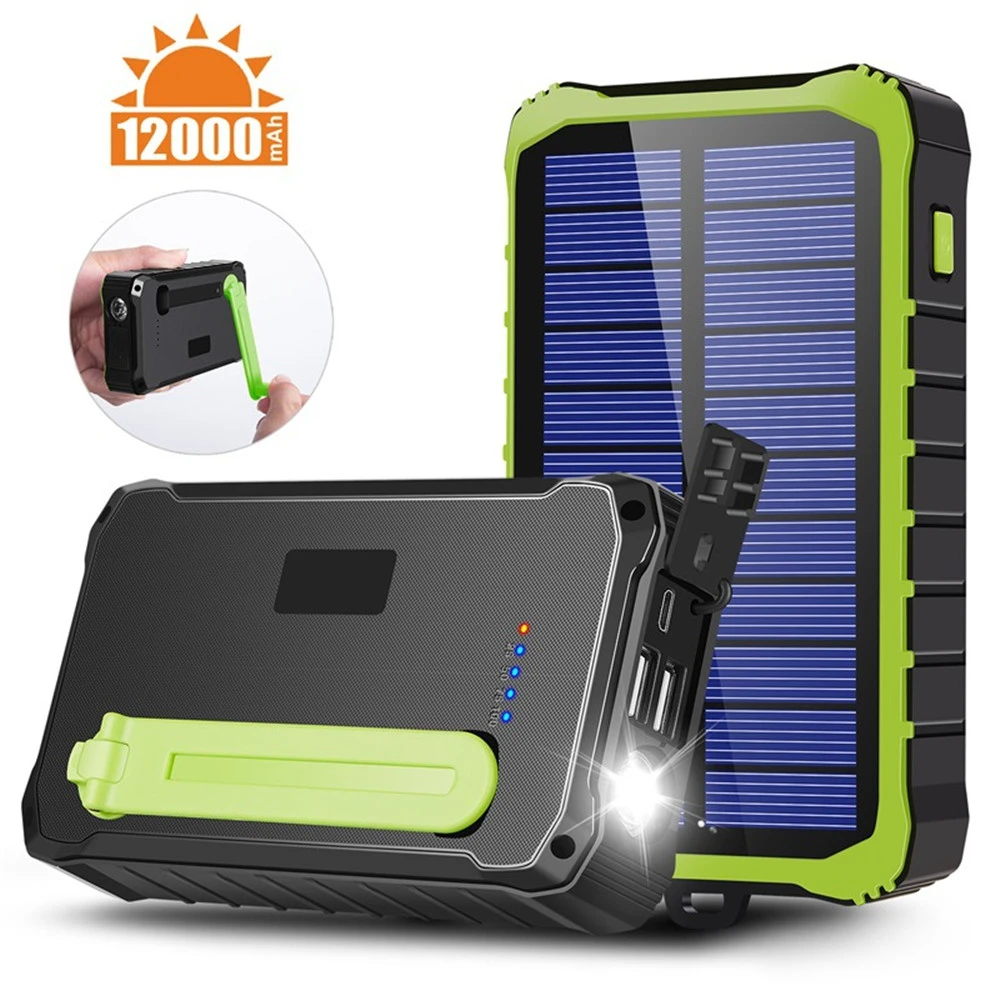 usb battery pack Solar Power Bank 12000 mAh Outdoor Emergency Portable Power Bank LED Lighting Mobile Phone Battery External Auxiliary Charger usb c portable charger
