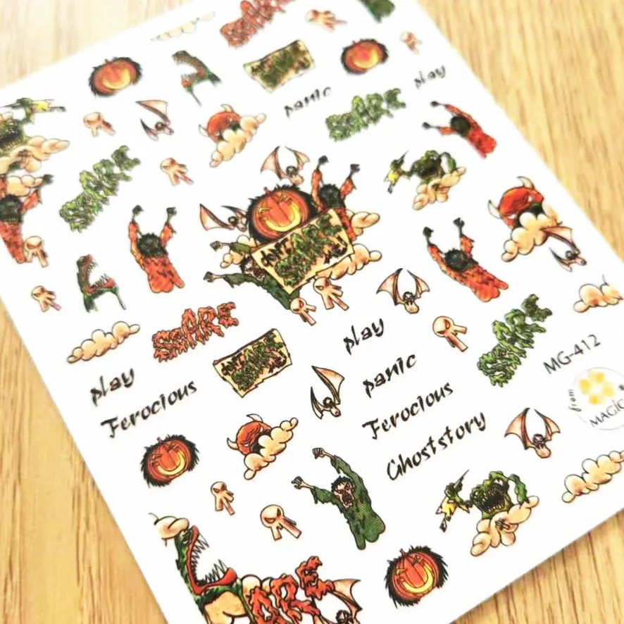 

Newest Halloween Design 3D Self Adhesive Back Glue Decal Slider DIY Decoration Tools For Nail Stickers MG412