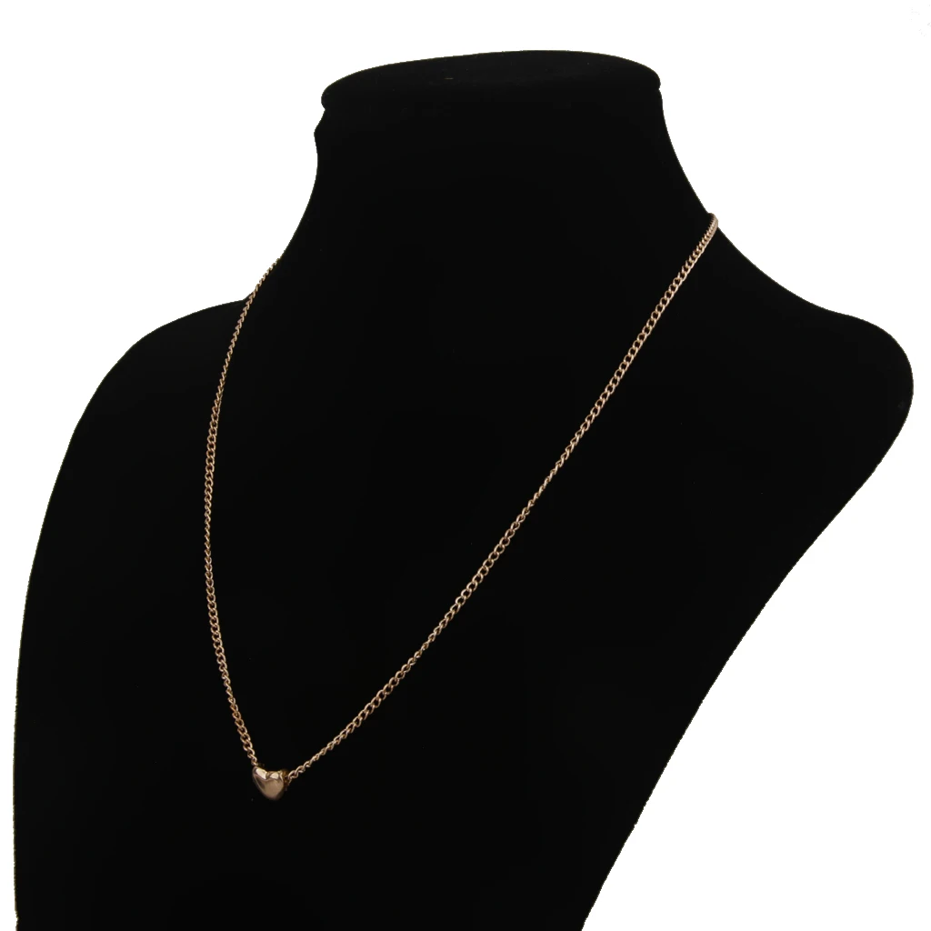 2 Pieces Simple Short Chain Clavicle Necklace Tiny Love Heart Pendant Gold