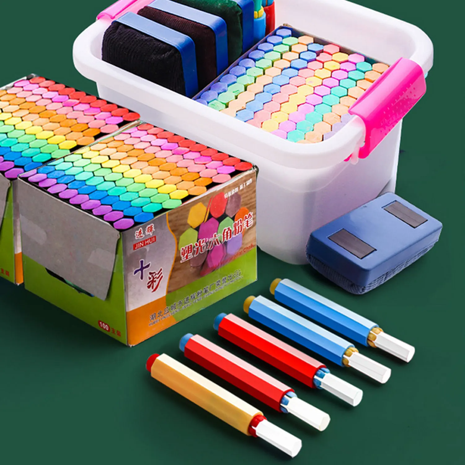 100 Uds lavable de color sin polvo tizas con 5 uds tiza titular Clip y 1 Uds borrador para la Oficina de la escuela pizarra de vidrio