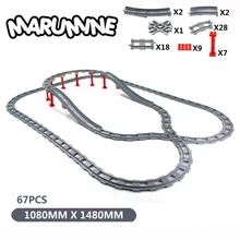 56-68PCS Building Blocks Train Track with Bridge Creative Bricks Set Railway Parts Construction Toy Christmas Kids Gift
