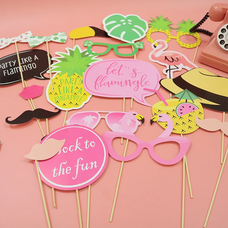 20Pcs Flamingo Photo Props Hawaii Party Decoration Birthday Party Photo Booth Kit Accessories Hawaii Tropical PT28 (2)