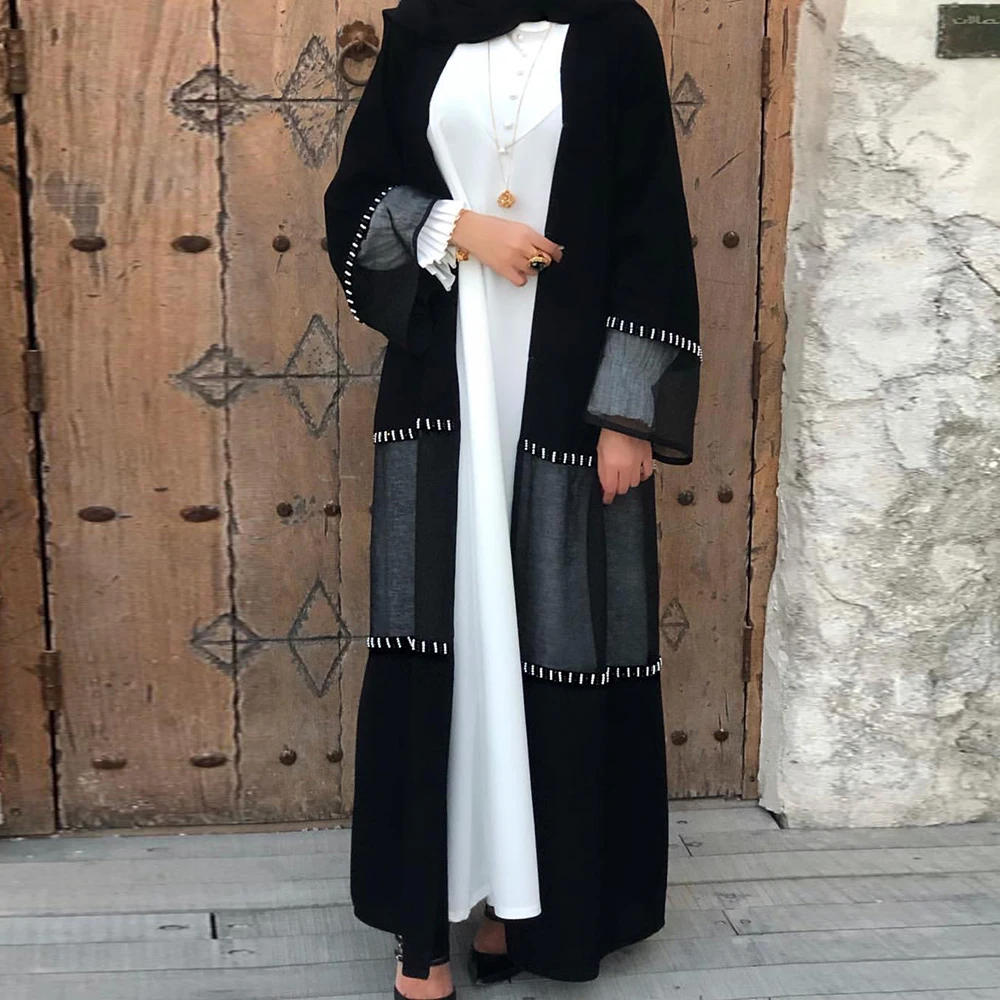 Рамадан Eid Mubarak Niqab Черное женское кимоно кардиган мусульманский хиджаб платье