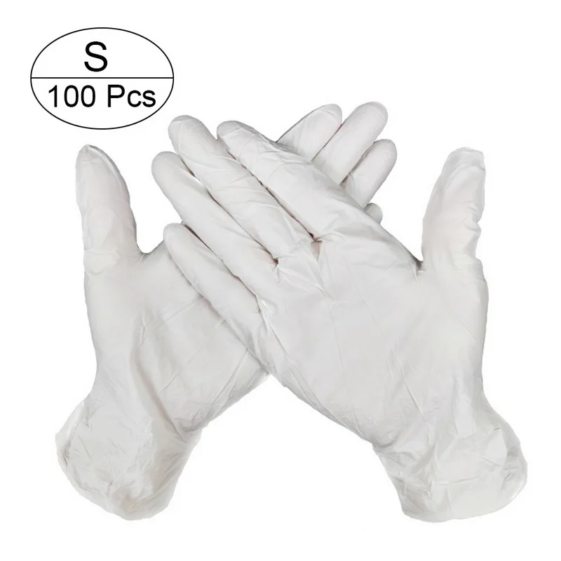 100 шт 3 цвета одноразовые латексные перчатки для мытья посуды/кухни/медицинского/рабочего/садовые перчатки универсальные для левой и правой руки - Цвет: white S
