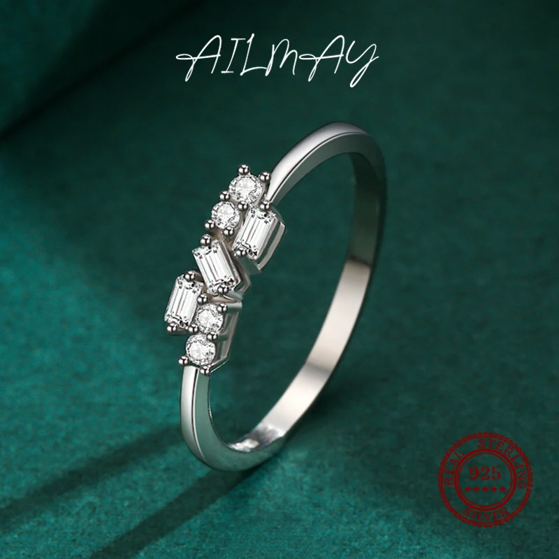 Ailmay-진짜 패션 불규칙한 기하학적 클리어 지르콘 반지, 여성을 위한 웨딩 약혼 고급 여성 주얼리
