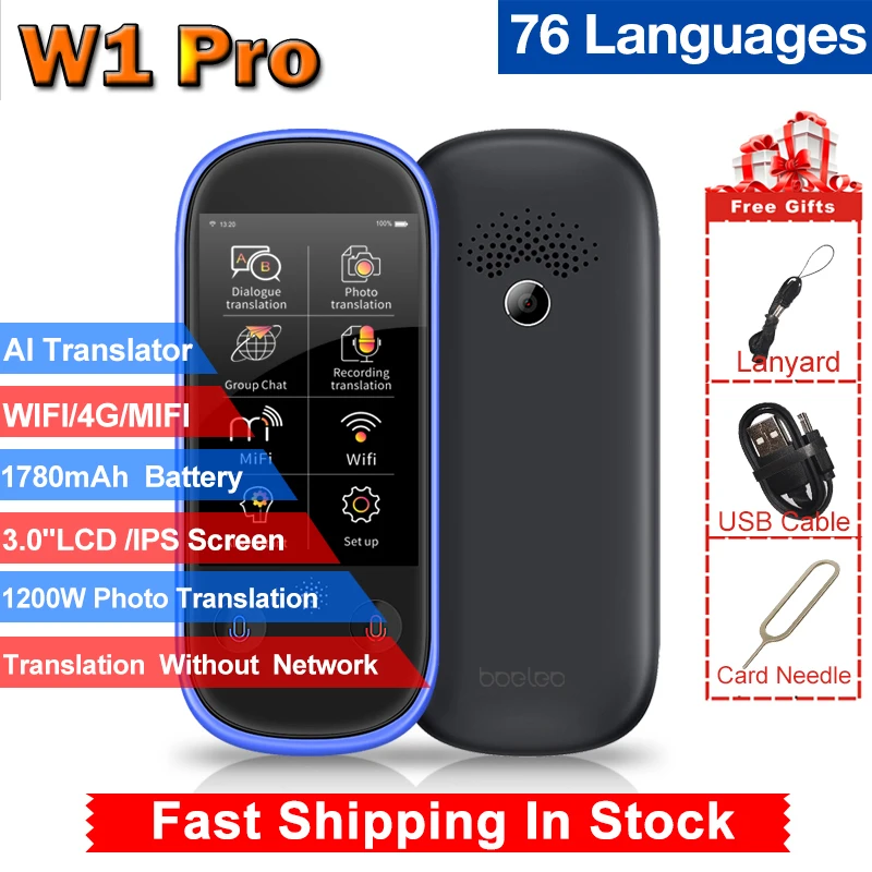 Переводчик Boeleo W1 Pro 4G Wi Fi 8 Гб памяти 3 0 дюйма 1780 мАч 76 языков|Электронные