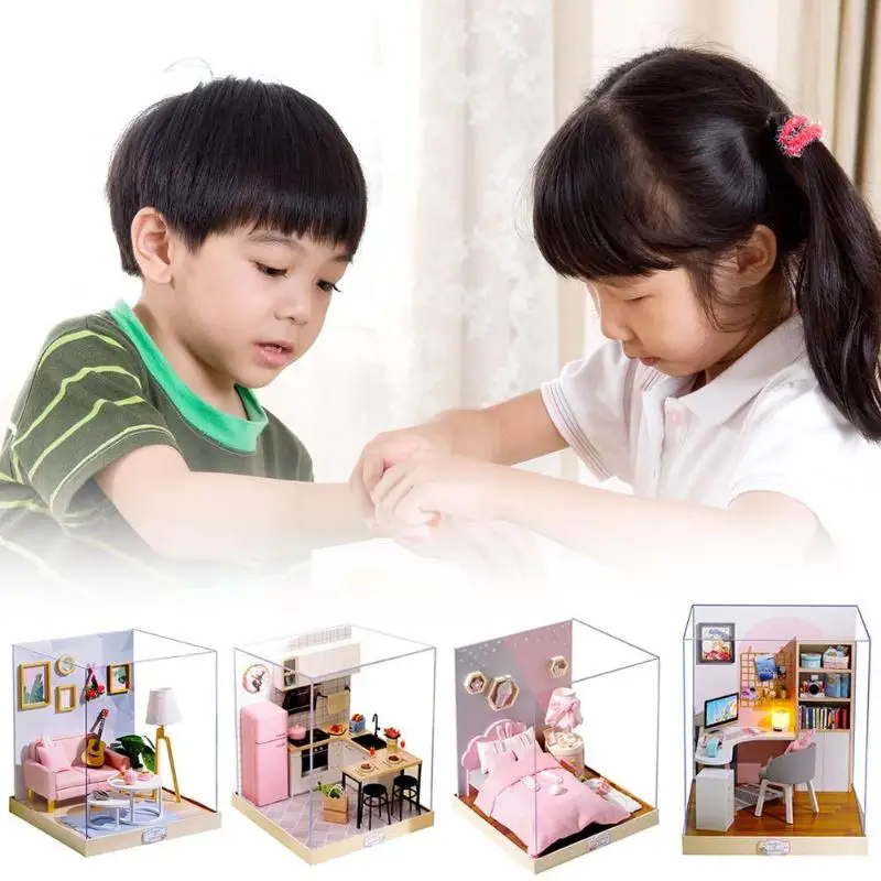 Обучающие игрушки миниатюрная кукла легкие домики кукольный домик с мебелью С Пылезащитным покрытием Семейные развивающие игрушки