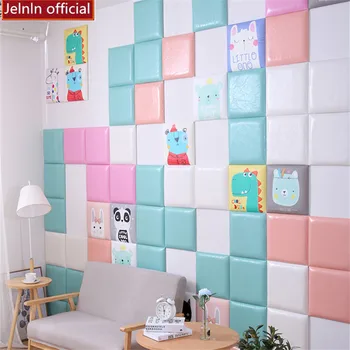 

Colorful square pattern tatami soft bag wallpaper living room bedroom kindergarten kids room TV sofa background wall stickers