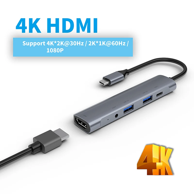 USB C HUB 5Port USB 3 1 Type C Adapter to USB3 0 HDMI 4K 3 5MM Headphone USB C PD Type C HUB