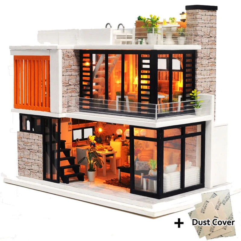 Миниатюрные кукольные домики Miniatura, миниатюрный кукольный домик, Сборный DIY Кукольный дом, игрушка, деревянные игрушки с мебельной пылезащитной крышкой, светодиодный подарок на день рождения - Цвет: K036C 68.99