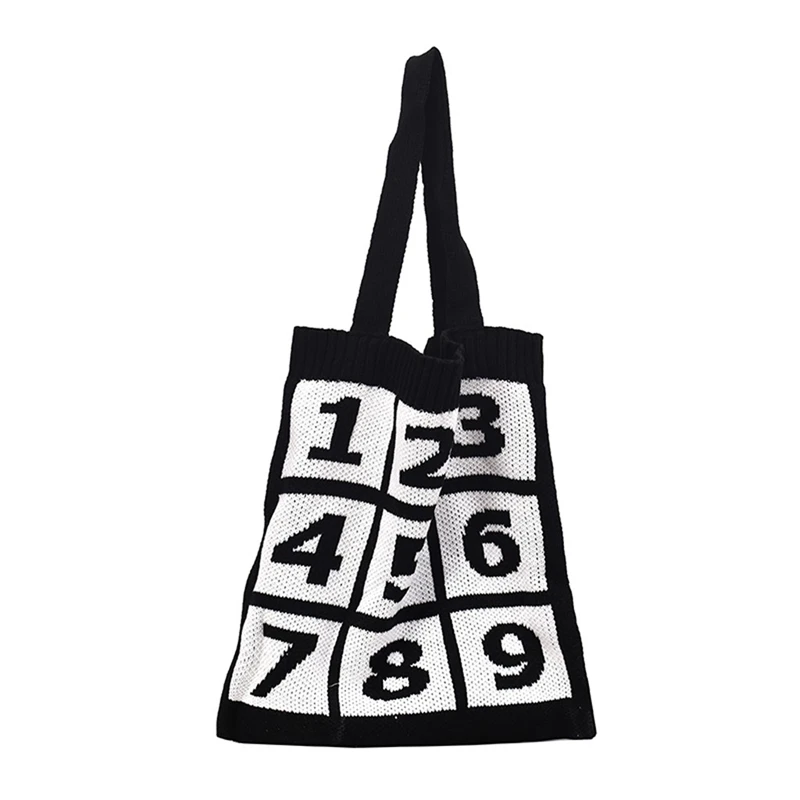 

Fashion Women's Knitted Storage Bag Digital Printing Handle Bag Foldable Shopping Bag Large Capacity