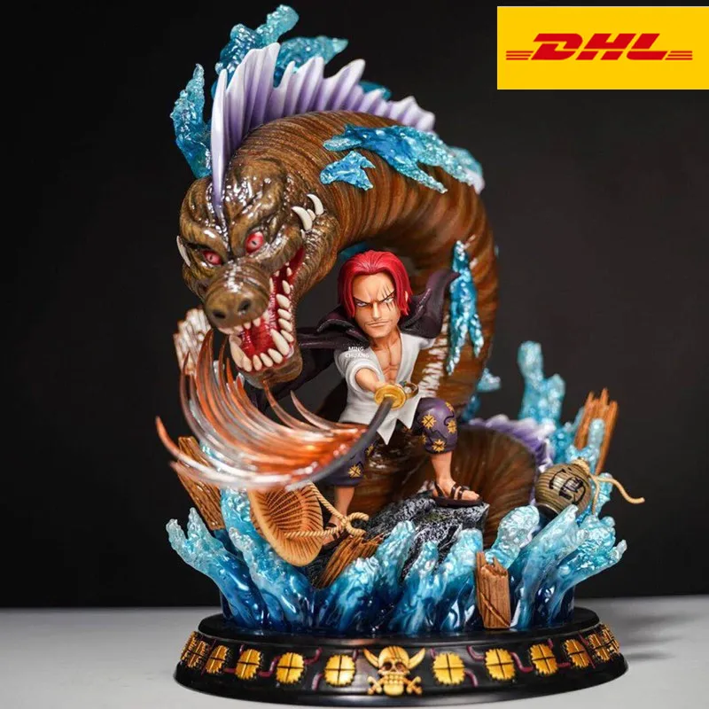14" One Piece Statue Red Hair Pirates Bust Shanks Full-Length Portrait Four Emperors GK Action Figure Toy BOX 36CM V499
