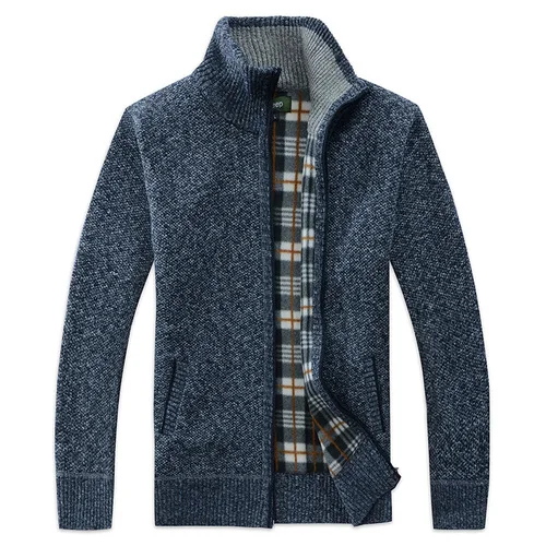 Осень и зима Высокое качество Новые продукты утолщение Мода британский стиль тонкий свитер мужской кардиган на молнии вязанная куртка - Цвет: Navy