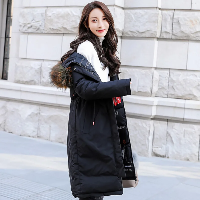 

2018 New Style Winter Cotton-padded Clothes Women's Mid-length Europe And America Slim Fit Slimming Hooded Large Fur Collar down
