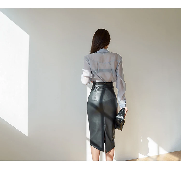 Для женщин Высокая талия искусственная кожа карандаш облегающая юбка миди офис леди элегантная одежда Весна Новая мода