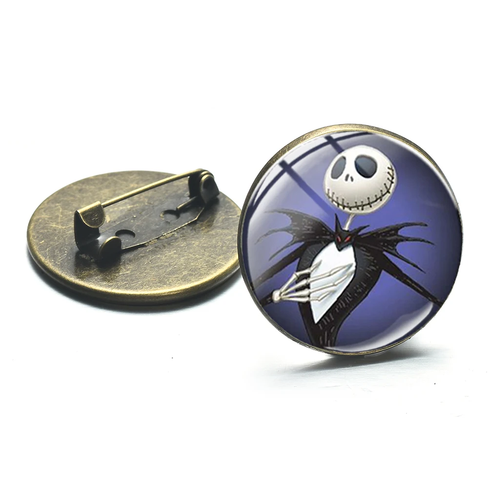 Style 3 SIAN Hot Jack Skellington брошь в стиле аниме булавки Кошмар перед Рождеством Серебряная бронзовая Салли Броши Стекло Круглый рюкзак значки - Окраска металла: Style 3