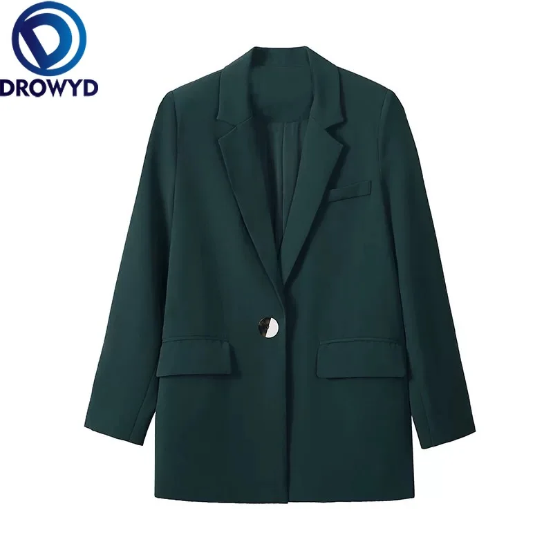 

Women Green Vintage Blazer Formal Blazers Lady Office Work Suit Pockets Casual Jackets Coat Loose Blazer Femme Jackets 2 Color