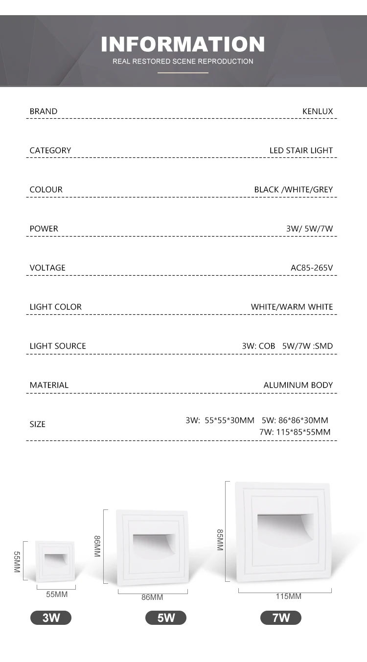 Kenlux Led ступеней лестницы свет в штучной упаковке встроенные подножки AC85-265V Aluminnum сад открытый светодиодный для дорожек шаговые огни Светодиодный настенный светильник