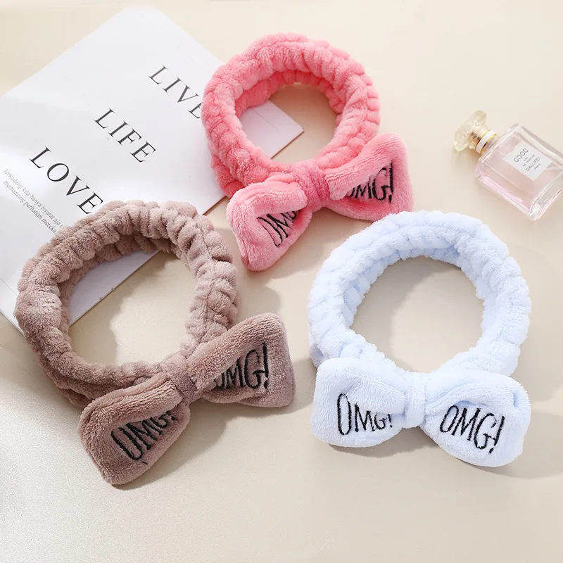 

Letter"OMG" Coral Fleece Soft Bow Headbands For Women Girls Cute Hair Holder Hairbands Hair Bands Headwear Hair Accessories New