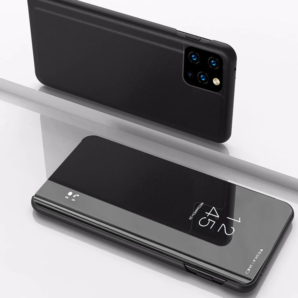Для iphone 6, 7, 8 plus, x, xs, xr, xs max, 11 promax, Чехлы, Смарт, прозрачный, с окном обзора, покрытие, подставка, PC, зеркало, флип-чехол, защитный - Цвет: Black