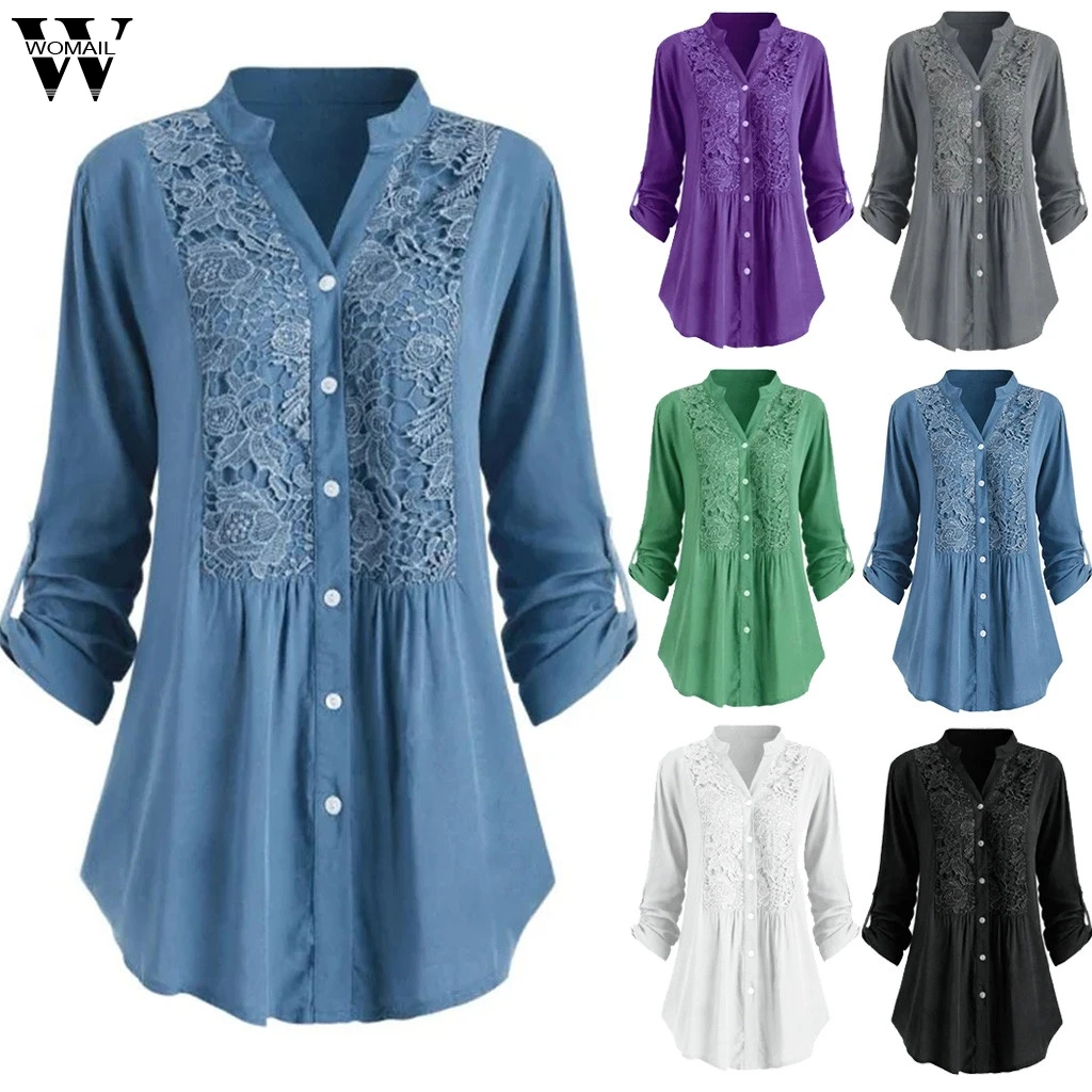Womail Женская Осенняя блузка с длинным рукавом, элегантная Офисная ...