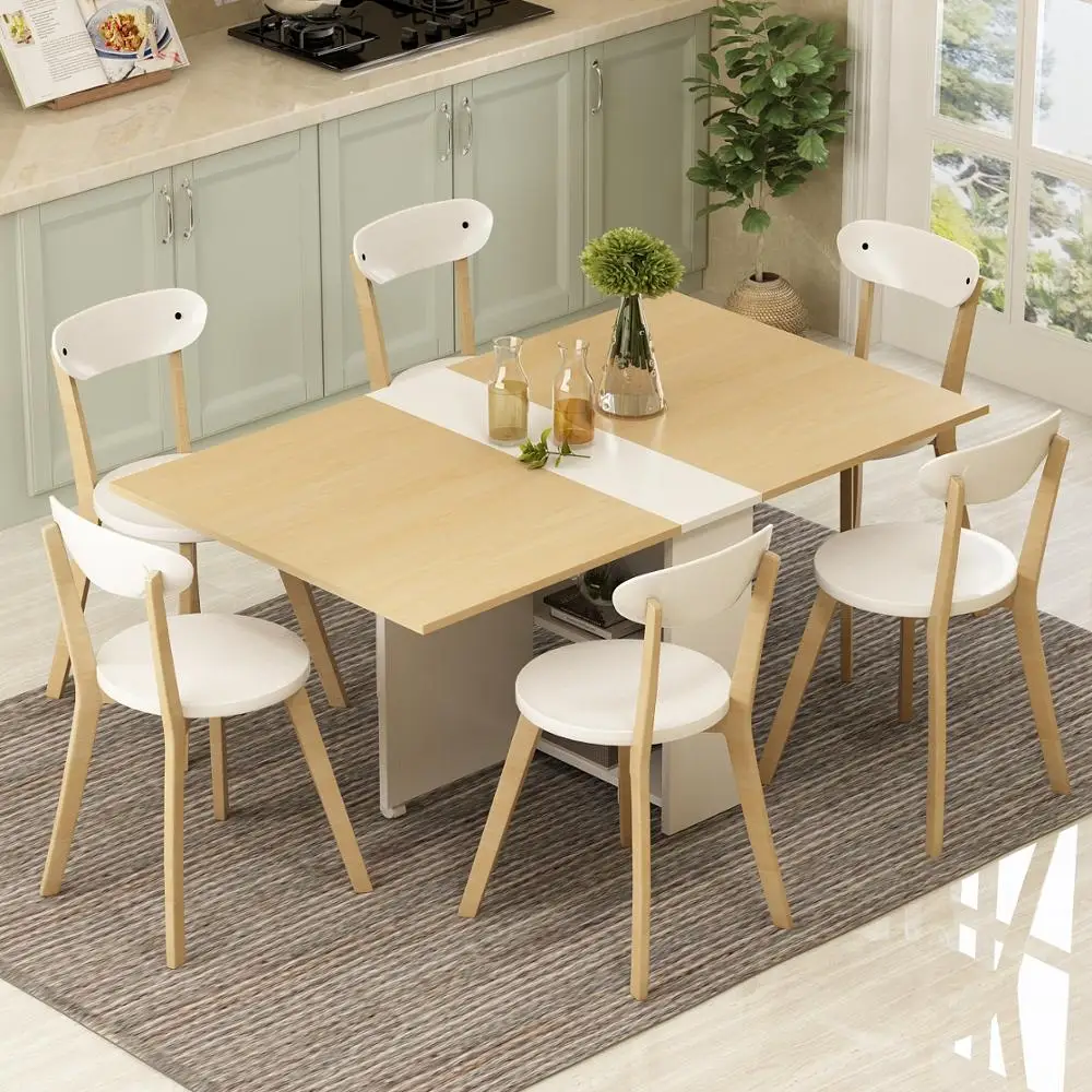 Folding Extendable Dining Table Pear Wood Color Movable Table With - Folding Extendable Dining Table Pear Wood Color Movable Table With