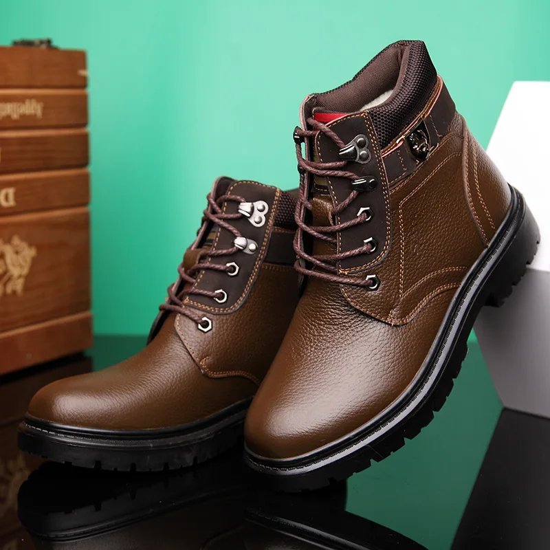 

Winter Fashion Casual Men's Boot England Martin Boots Men's Genuine Leather Boots Men's Combat Boots Men Hight-top Warm Cotton-p