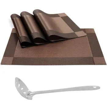 

Stainless Steel Spoon Perforated Ladle Pan with Non-Slip Insulation Placemat Washable Table Mats(Brown,4Pcs Placemats)