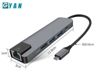 

USB Type C 5 in 1 Hub Hdmi 4K USB C Hub to Gigabit Ethernet Rj45 Lan Adapter for Mac book Pro Thunderbolt 3 USB-C Charger P