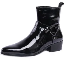 Slim Fit Wedge Luxury Genuine Leather Chelsea Zipper Boots Patent Leather Heel High Men Dress Wedding Business Boots Slim Fit Wedge Luxury Genuine Leather Chelsea Zipper Boots Patent Leather Heel High Men Dress Wedding Business Boots