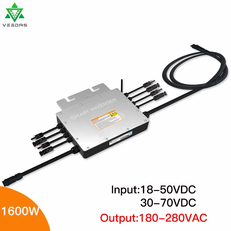 

1600W Waterproof Solar Grid Tie Micro Inverter Smart Microinverter Inversor 18-50VDC to 80-280VAC for On Grid Solar System