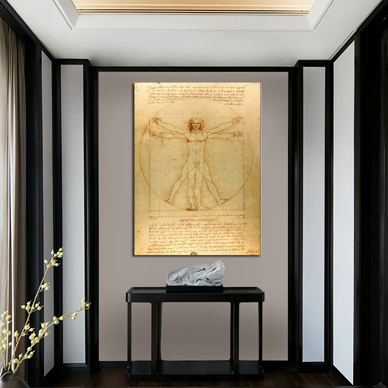 

OUCAG Classic Vitruvian Man By Leonardo Da Vinci Wall Poster Study Human Canvas Poster Painting Pictures Decoration Home Decor