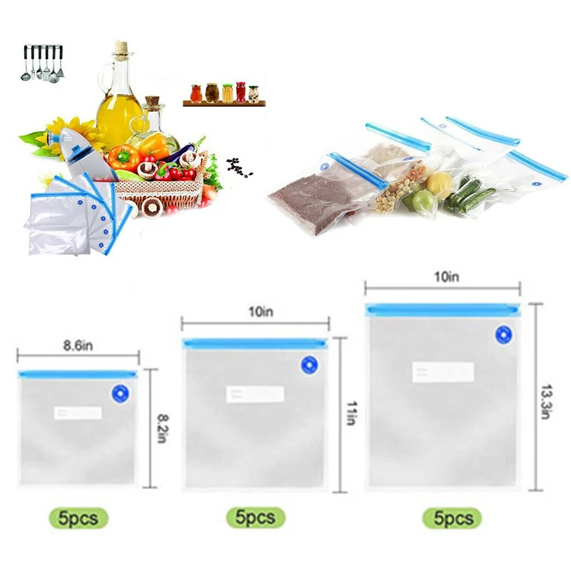 S/M/L 15pcs/Set Vacuum Food Sealed Bag Kitchen Reusable Storage Bag PA/PE Sale
