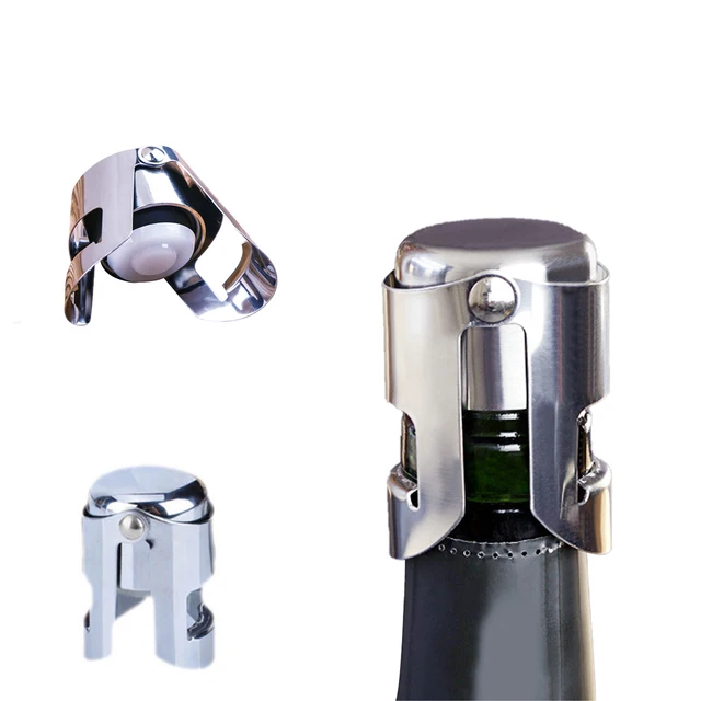 New 1pc Bar Inflatable Sparkling Stainless Steel Champagne Stopper Bottle Stopper Button Anti-Skid Leak Red Wine Wine Stopper Silver