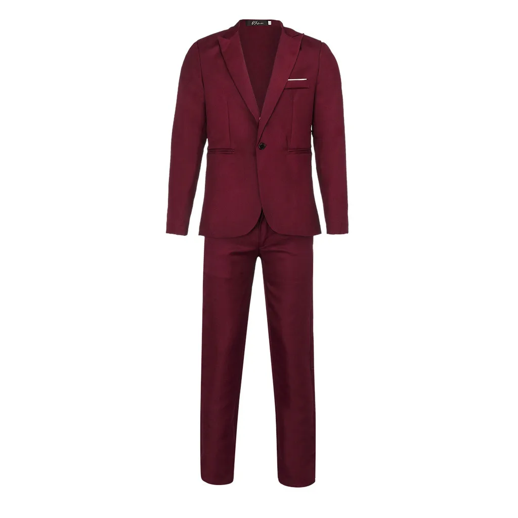 New design Men's Suits Slim Button Suit Pure Color Dress Host Show Jacket Coat & Pant Formal Blazer Suit Plus Size Homme
