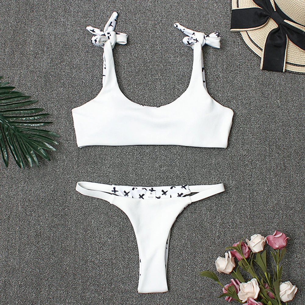 

Charming Seaside Polyester Swimwear Bikini Set Two-piece Outdoor Split Swimsuit No Steel Support Bathing Suit Top Briefs Girls