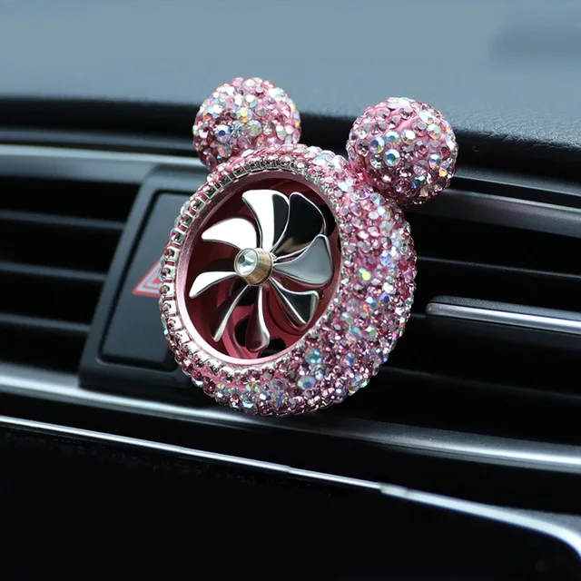 Creative Bling Crystal Diamond Cartoon Car Air Freshener Outlet Vent Clip Car Perfume Solid Diffuser Car Accessories for Girls pink